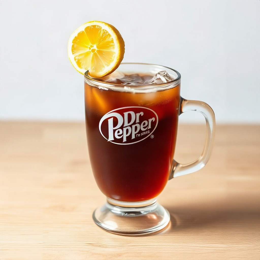 Finished Hot Dr Pepper drink in a clear glass mug, showcasing the warm beverage's color and steam.