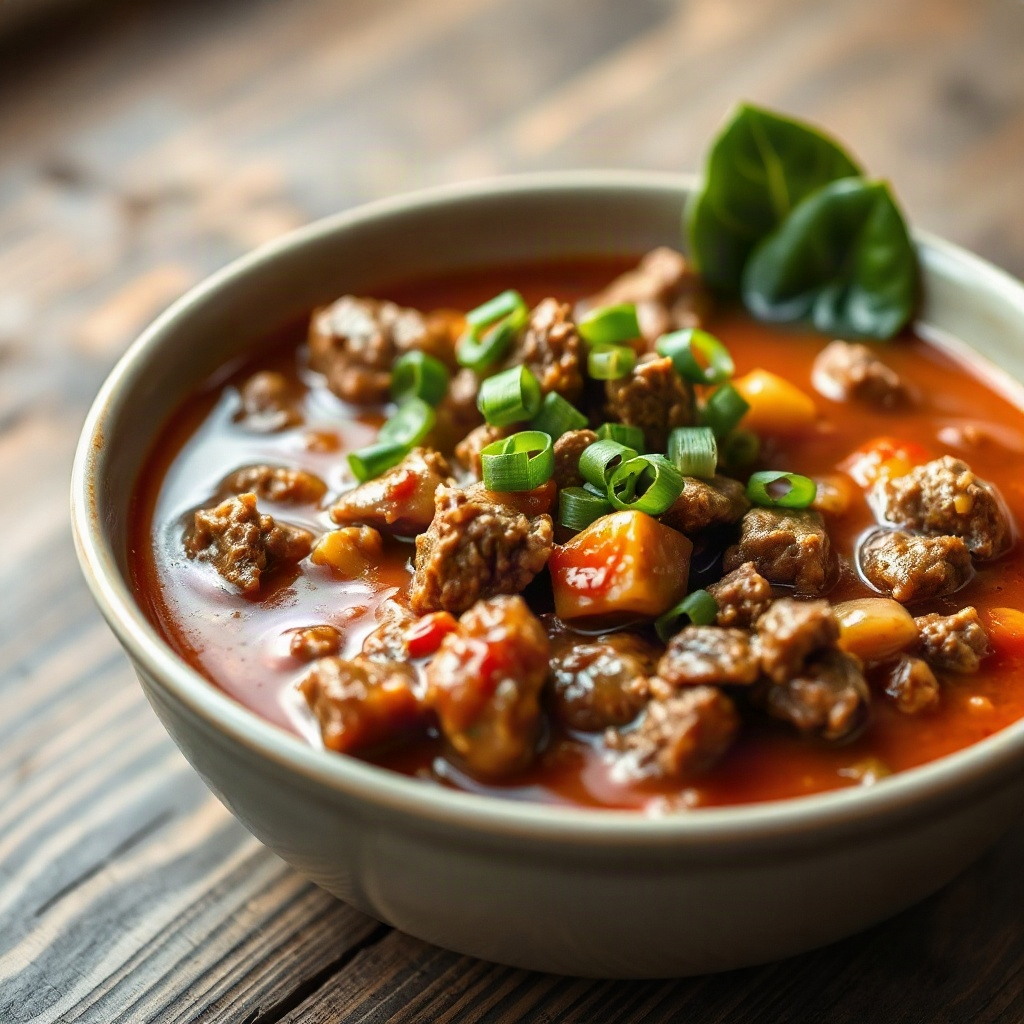 Japanese Ground Beef Curry: Mild, Family-Friendly Weeknight Dinner 6 A bowl of Japanese ground beef curry topped with green onions and served with rice.