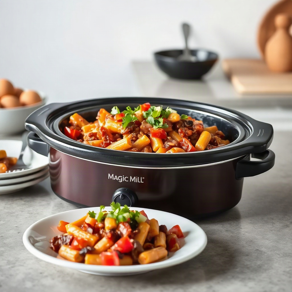 Magic Mill Crockpot: Features, Recipes & User Guide 6 Finished dish from the Magic Mill Crockpot featuring garnishes and sides specific to the recipe.