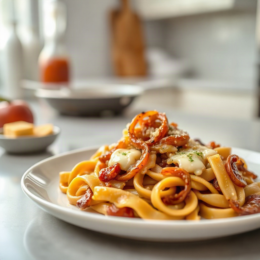 One-Pot French Onion Rigatoni: The Viral NYT Comfort Food Recipe 6 One-Pot French Onion Rigatoni served in a bowl, topped with melted cheese and caramelized onions.