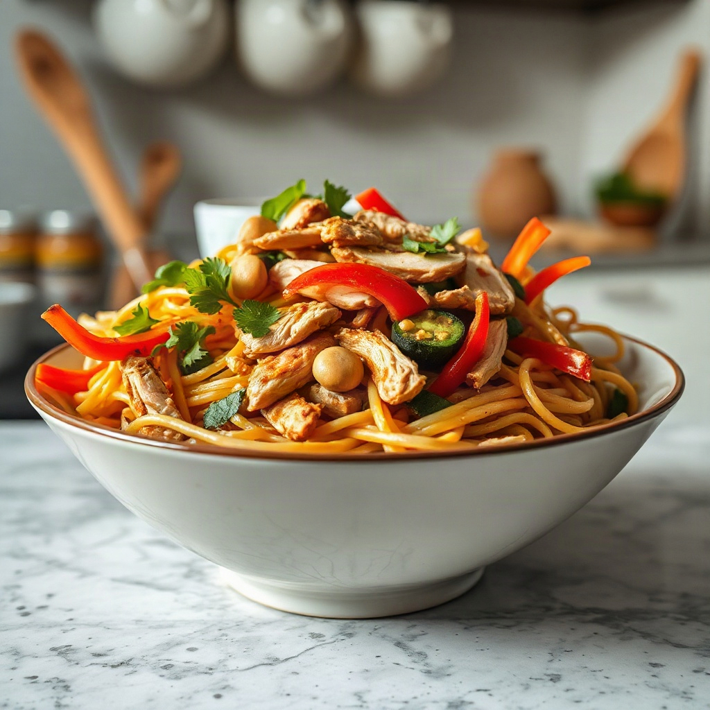 Peanut Chicken Ramen Salad: Crunchy Cold Noodle Perfection 4 Raw ingredients for peanut chicken ramen salad, including noodles and vegetables in small bowls.