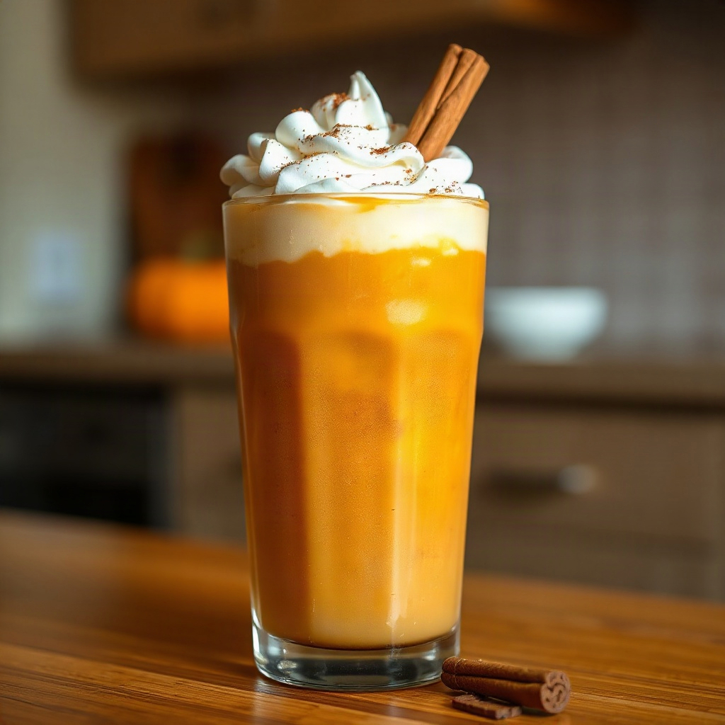 A glass of pumpkin spice dirty soda topped with whipped cream and a sprinkle of cinnamon.