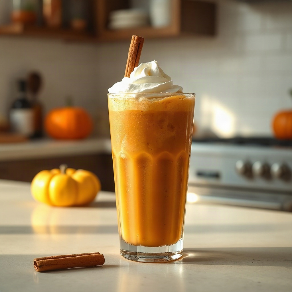 Raw ingredients for pumpkin spice dirty soda arranged in small bowls on a counter.