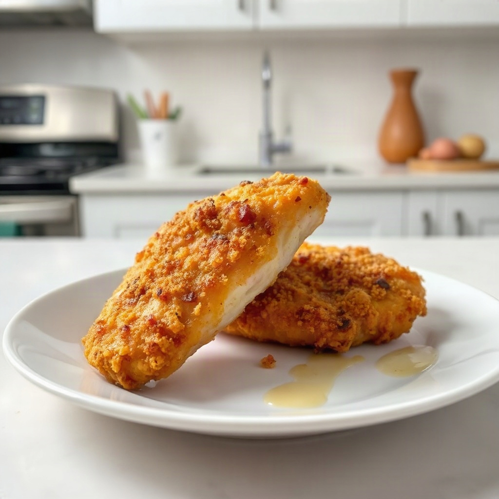 Air Fryer Crispy Chicken Breast 4 Raw ingredients for air fryer crispy chicken breast arranged on a cutting board, including chicken breasts, spices, and oil.