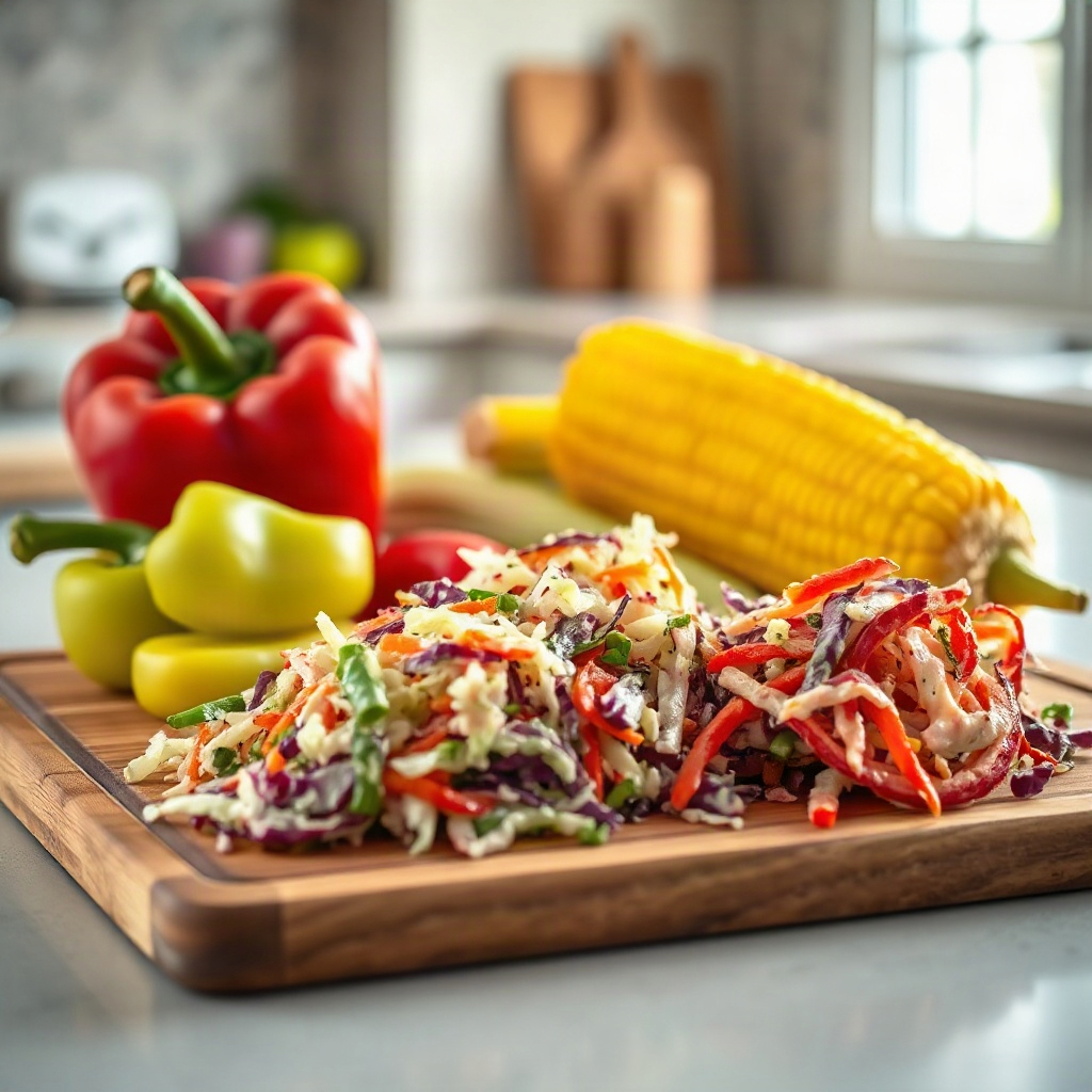 The Ultimate BBQ Side Dishes for Your Summer Weekend 4 An overhead view of raw ingredients for BBQ side dishes, including small bowls of spices and chopped vegetables on a cutting board.