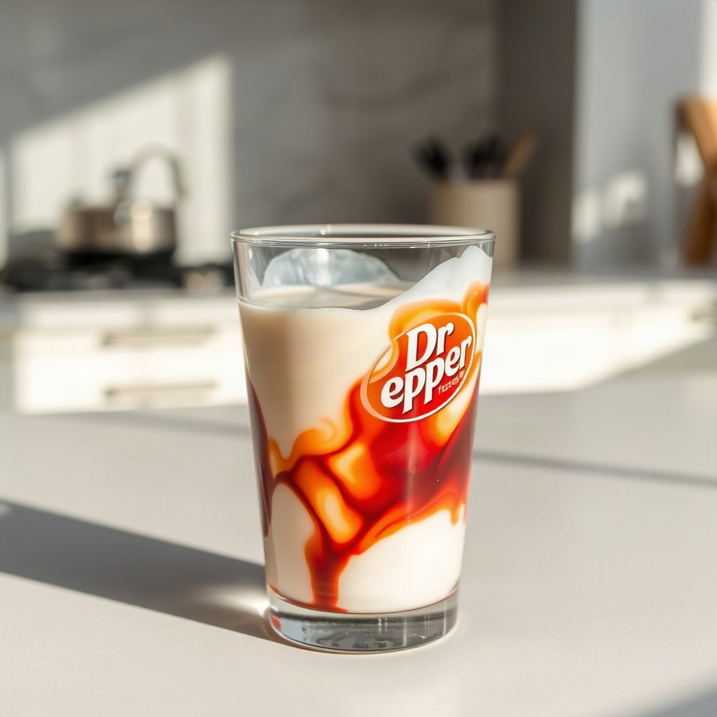 Raw ingredients for Dr Pepper with Milk arranged in small bowls on a counter.