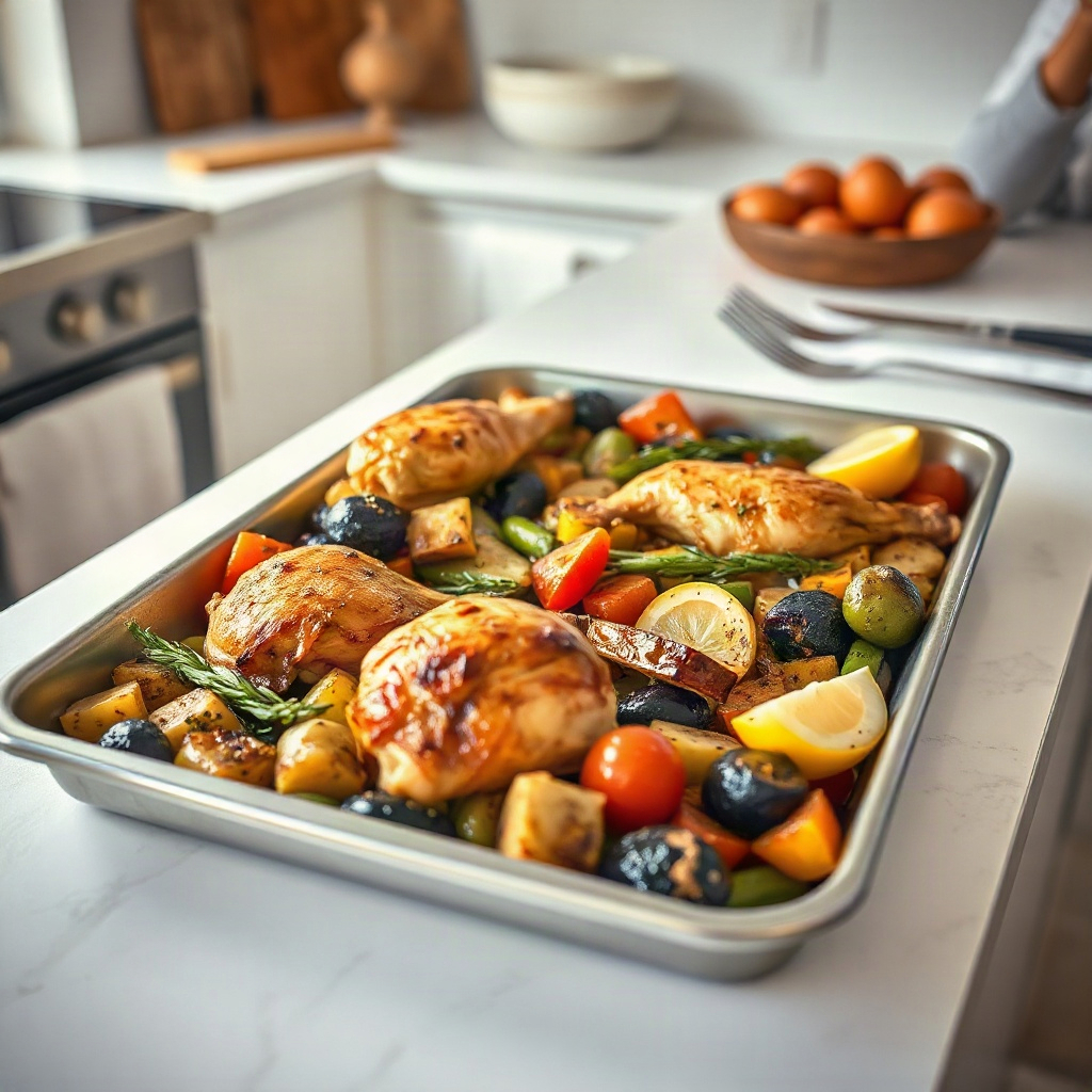 Easy Sheet Pan Dinners for Lazy Saturday Nights 4 Various raw ingredients arranged on a cutting board for sheet pan dinners, including vegetables and small bowls of spices.