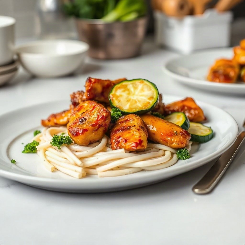 Sheet Pan Hot Honey Chicken and Zucchini: Easy One-Pan Dinner 4 Raw ingredients for sheet pan hot honey chicken and zucchini, arranged in small bowls on a cutting board.