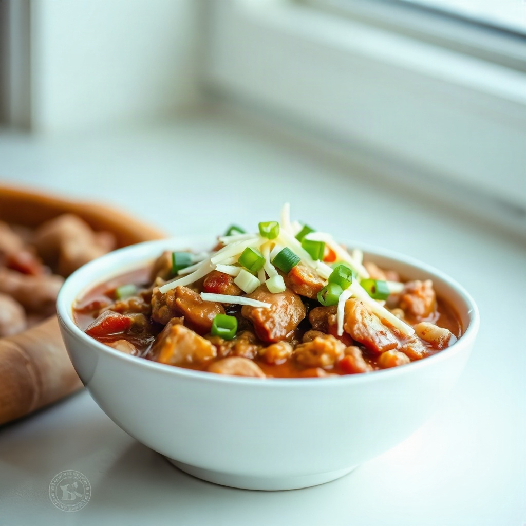 Slow Cooker Chicken Chili – Easy Hearty Dinner 6 Serving of slow cooker chicken chili topped with cilantro and avocado slices in a bowl.