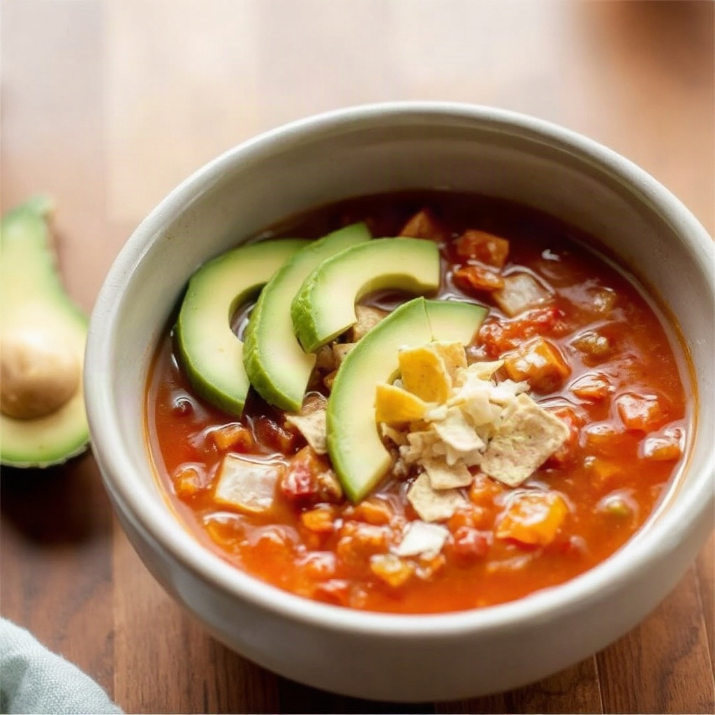 Slow Cooker Chicken Tortilla Soup – Easy & Flavorful 6 Bowl of Slow Cooker Chicken Tortilla Soup topped with avocado, cilantro, and tortilla strips.
