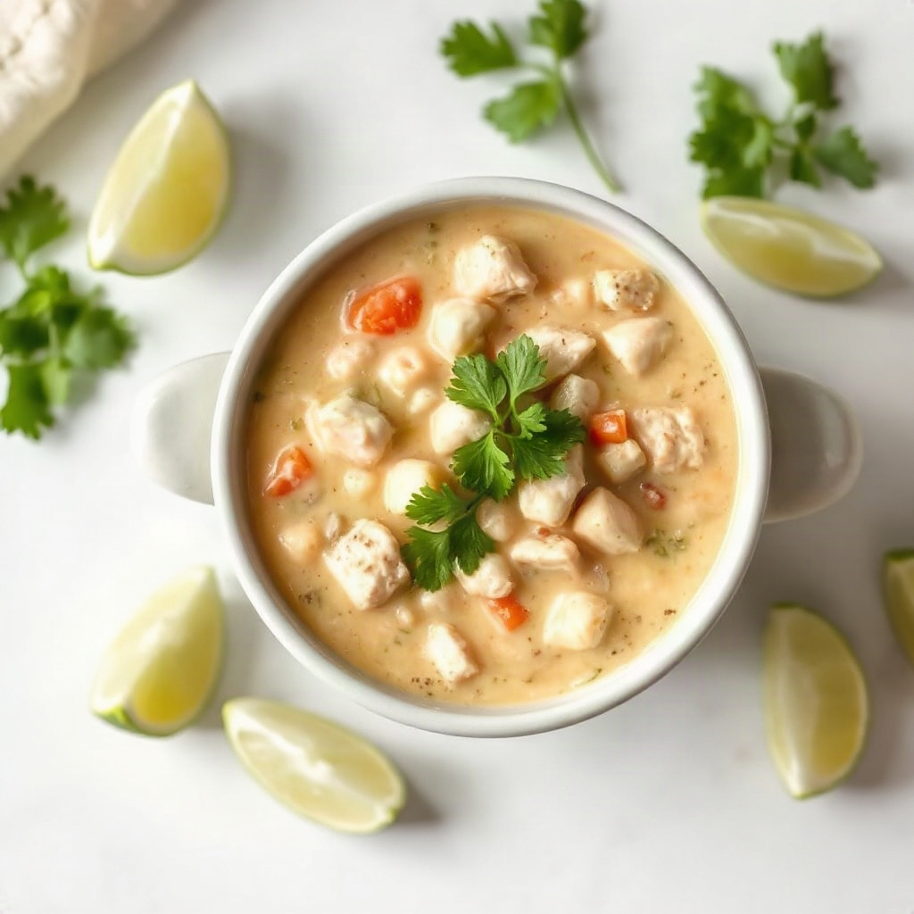 Slow Cooker White Chicken Chili – Creamy & Easy 6 A bowl of creamy slow cooker white chicken chili topped with cilantro and jalapeños.