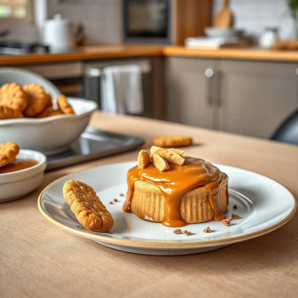 Finished Speculoos Cookie Butter dish showcasing a smooth, creamy texture in a decorative plate.
