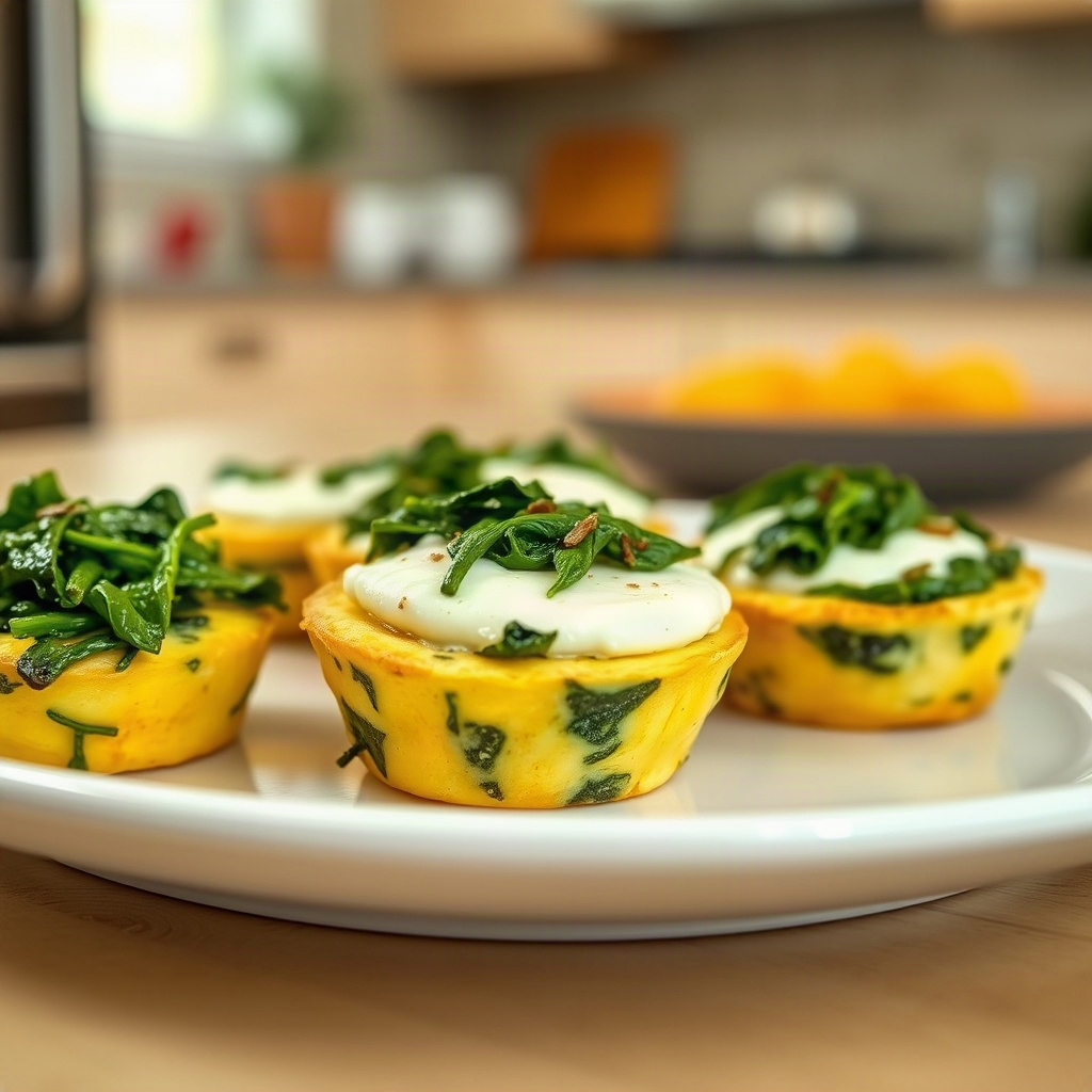 Finished spinach egg bites with cottage cheese on a plate, showcasing their texture and presentation. — spinach egg bites recipe