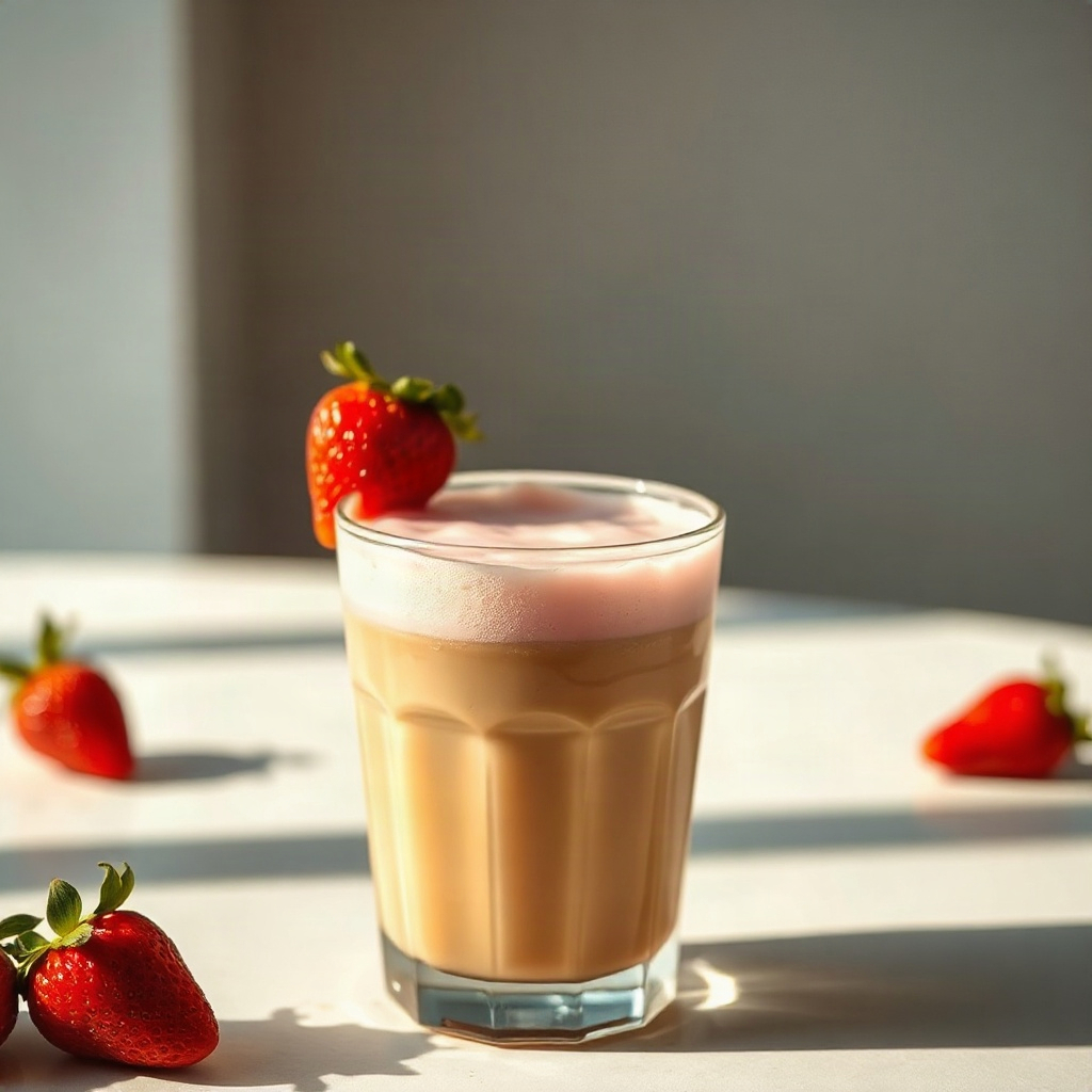 Strawberry Cold Foam Recipe: The Pink Aesthetic Coffee Trend 6 A serving of strawberry cold foam topped with fresh strawberries and a swirl of pink foam.