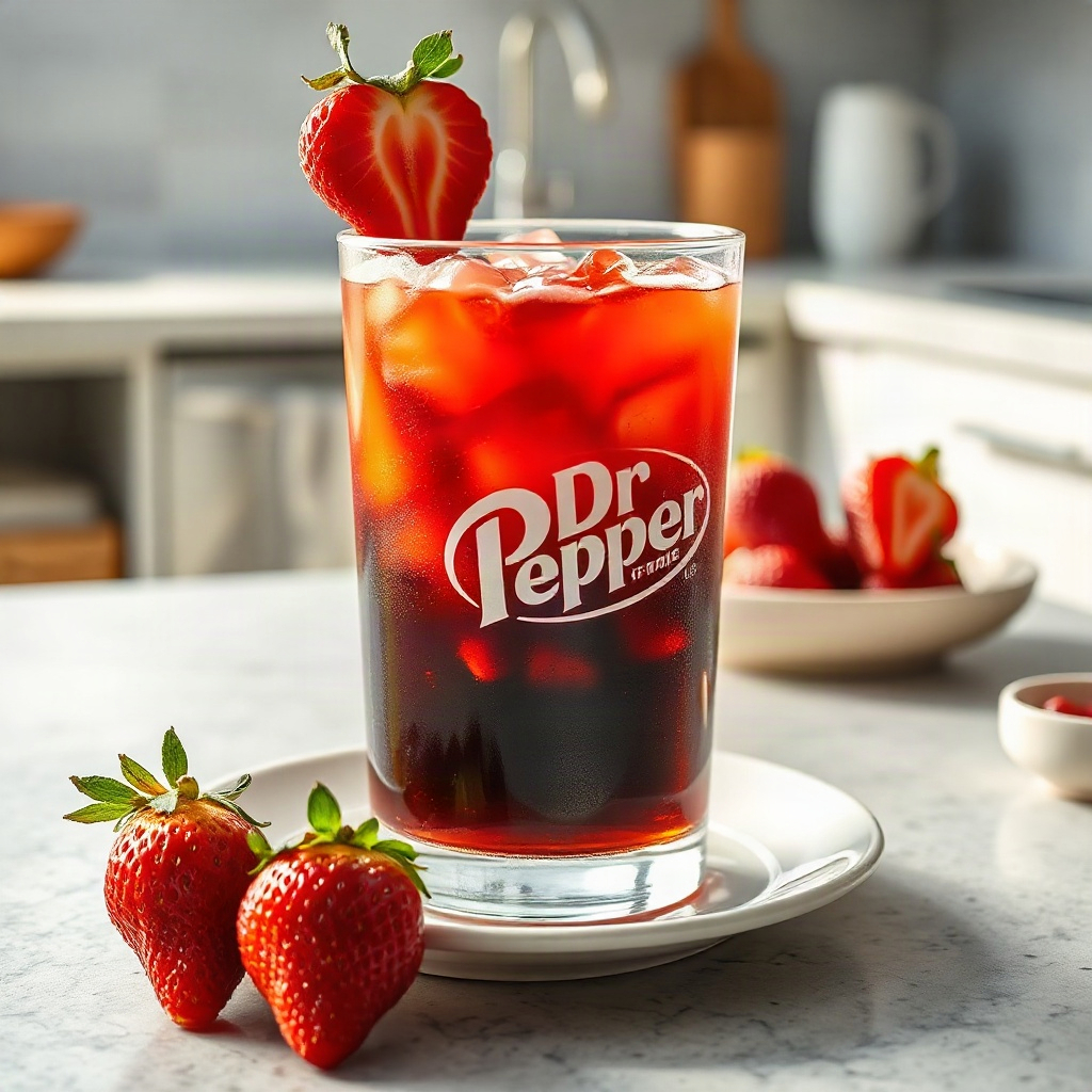 Slow Cooker Recipes 1 A finished Strawberry Dirty Dr Pepper, featuring vibrant red strawberry syrup swirled in a fizzy drink. — dirty strawberry dr pepper