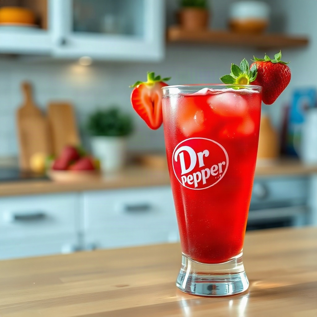 Strawberry Dirty Dr Pepper Recipe: A Berry-Good Soda Hack 4 Raw ingredients for a Strawberry Dirty Dr Pepper, including strawberries and soda in small bowls.