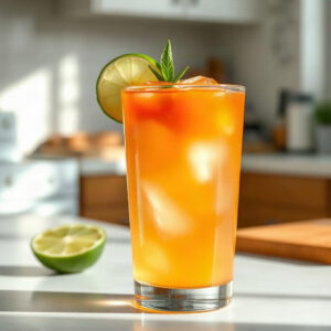 A finished glass of Swig Dirty Soda, showcasing layers of creamy soda and ice with a colorful straw.