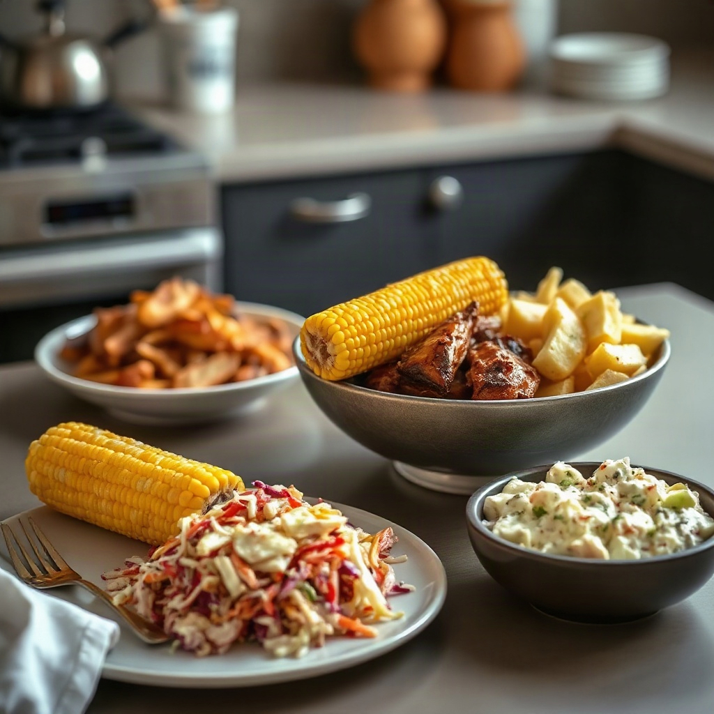 A vibrant plate of BBQ side dishes, showcasing colorful salads and grilled vegetables, perfect for summer potlucks. — BBQ side dishes, summer potluck recipes